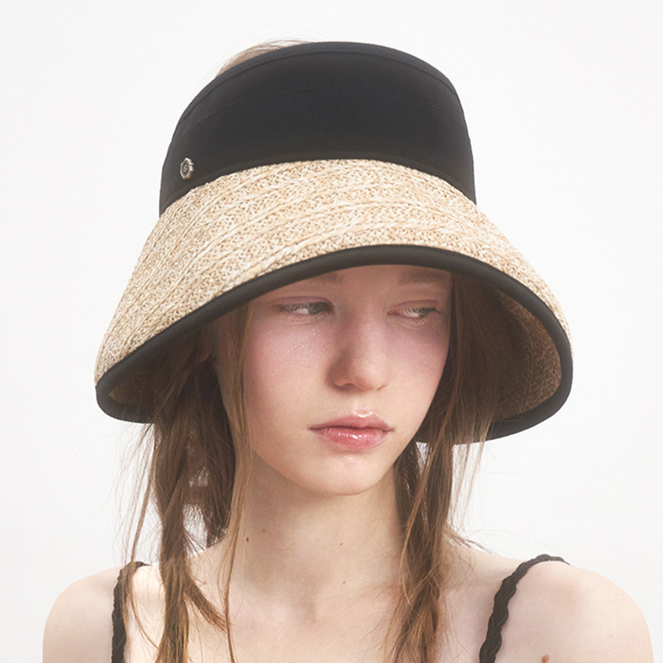 Deauville Straw  Sun Visor Hat  - Black